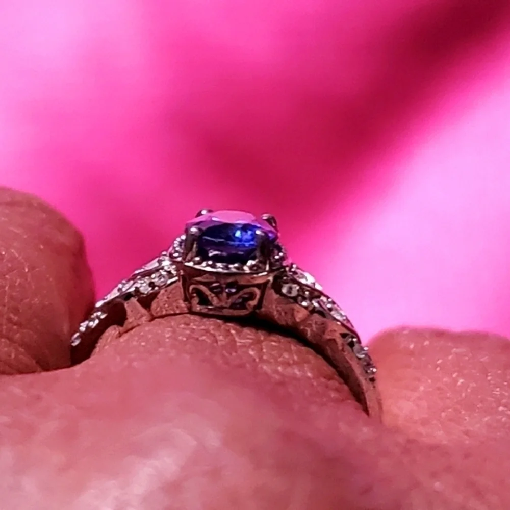 Blue Sapphire White Topaz Ring Platinum over Sterling Silver